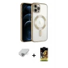 ieg™ iPhone 14 Pro Max Kılıf Nova Işık Özel Seri - Siyah Buffer Cam Ekran Koruyucu + Gümüş Band Metal Kamera Lens