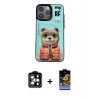 ieg™ iPhone 14 Pro Max Kılıf Siluet Modern Özel Seri - Siyah Buffer Hayalet Cam Ekran Koruyucu + PVD Metal Kamera Lens - TU