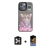 ieg™ iPhone 14 Pro Max Kılıf Siluet Modern Özel Seri - Siyah Buffer Hayalet Cam Ekran Koruyucu + PVD Metal Kamera Lens - TU