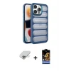 ieg™ iPhone 14 Pro Max Kılıf Yadigar Doku Özel Seri - Siyah Buffer Hayalet Cam Ekran Koruyucu + Band Metal Kamera Lens - GD
