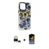 ieg™ iPhone 14 Pro Max Siluet Çizgi Koleksiyonu - Siyah Buffer Hayalet Cam Ekran Koruyucu + Derin Mor Bilvis Titan Kamera Lens