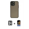 ieg™ iPhone 15 Pro Max Kılıf Ahenk Çizgi Serisi - Siyah Buffer Hayalet Cam Ekran Koruyucu + Lacivert PVD Metal Kamera Lens