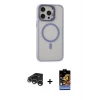ieg™ iPhone 15 Pro Max Kılıf Ahenk Klasik Özel Seri - Siyah Buffer Hayalet Cam Ekran Koruyucu + Raze Metal Kamera Lens - GS