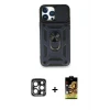 ieg™ iPhone 15 Pro Max Kılıf Ahenk Klasik - Siyah Buffer Cam Ekran Koruyucu + PVD Metal Kamera Lens - LT