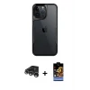 ieg™ iPhone 15 Pro Max Kılıf Akış Çizgi Koleksiyonu - Siyah Buffer Hayalet Cam Ekran Koruyucu + Raze Metal Kamera Lens - GS