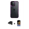 ieg™ iPhone 15 Pro Max Kılıf Akış Çizgi Koleksiyonu - Siyah Buffer Hayalet Cam Ekran Koruyucu + Raze Metal Kamera Lens - GS