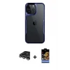 ieg™ iPhone 15 Pro Max Kılıf Akış Çizgi Koleksiyonu - Siyah Buffer Hayalet Cam Ekran Koruyucu + Raze Metal Kamera Lens - GS