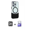 ieg™ iPhone 15 Pro Max Kılıf Çekirdek Asil Özel Seri - Siyah Bilvis 5in1 5D Magic Hayalet Cam Ekran Koruyucu + PVD Metal Kamera Lens - SH