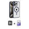 ieg™ iPhone 15 Pro Max Kılıf Eksen Form Koleksiyonu - Siyah Bilvis 5in1 5D Magic Hayalet Cam Ekran Koruyucu + PVD Metal Kamera Lens - SH