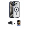 ieg™ iPhone 15 Pro Max Kılıf Eksen Form Koleksiyonu - Siyah Buffer Hayalet Cam Ekran Koruyucu + Raze Metal Kamera Lens - LT