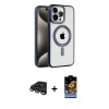 ieg™ iPhone 15 Pro Max Kılıf Eksen Form Koleksiyonu - Siyah Buffer Hayalet Cam Ekran Koruyucu + Raze Metal Kamera Lens - TMGI