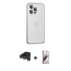 ieg™ iPhone 15 Pro Max Kılıf Eksen Form Serisi - Siyah Bilvis 3D Mat Cam Ekran Koruyucu + Gümüş Raze Metal Kamera Lens