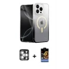 ieg™ iPhone 15 Pro Max Kılıf Eksen Minimal Özel Seri - Siyah Buffer Hayalet Cam Ekran Koruyucu + PVD Metal Kamera Lens - GS