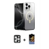 ieg™ iPhone 15 Pro Max Kılıf Eksen Minimal Özel Seri - Siyah Buffer Hayalet Cam Ekran Koruyucu + PVD Metal Kamera Lens - LT