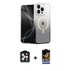 ieg™ iPhone 15 Pro Max Kılıf Eksen Minimal Özel Seri - Siyah Buffer Hayalet Cam Ekran Koruyucu + PVD Metal Kamera Lens - TU