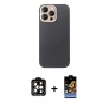 ieg™ iPhone 15 Pro Max Kılıf Eksen Prime - Siyah Buffer Hayalet Cam Ekran Koruyucu + PVD Metal Kamera Lens - TU