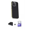 ieg™ iPhone 15 Pro Max Kılıf Kıvılcım Modern Özel Seri - Siyah Bilvis 5in1 5D Magic Hayalet Cam Ekran Koruyucu + Raze Metal Kamera Lens - LT