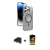 ieg™ iPhone 15 Pro Max Kılıf Nova Modern Prime - Siyah Buffer Cam Ekran Koruyucu + Titanyum Gri Raze Metal Kamera Lens