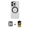 ieg™ iPhone 15 Pro Max Kılıf Pusula Form - Siyah Buffer Cam Ekran Koruyucu + PVD Metal Kamera Lens - GS