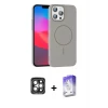 ieg™ iPhone 15 Pro Max Kılıf Siluet Doku Özel Seri - Siyah Bilvis 5in1 3D Magic Cam Ekran Koruyucu + Gri PVD Metal Kamera Lens