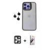 ieg™ iPhone 15 Pro Max Kılıf Yankı Asil Serisi - Siyah Bilvis 3D Mat Cam Ekran Koruyucu + PVD Metal Kamera Lens - LT
