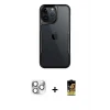 ieg™ iPhone 16 Pro Max Kılıf Akış Çizgi Koleksiyonu - Siyah Buffer Cam Ekran Koruyucu + Pers Alüminyum Kamera Lens - GS