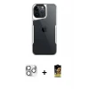 ieg™ iPhone 16 Pro Max Kılıf Akış Çizgi Koleksiyonu - Siyah Buffer Cam Ekran Koruyucu + Pers Alüminyum Kamera Lens - GS