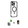 ieg™ iPhone 16 Pro Max Kılıf Eksen Klasik Koleksiyonu - Siyah Buffer Hayalet Cam Ekran Koruyucu + Raze Metal Kamera Lens - SH
