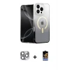 ieg™ iPhone 16 Pro Max Kılıf Eksen Minimal Özel Seri - Siyah Buffer Hayalet Cam Ekran Koruyucu + Gri Pers Alüminyum Kamera Lens