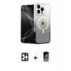 ieg™ iPhone 16 Pro Max Kılıf Eksen Minimal Özel Seri - Siyah Buffer Hayalet Cam Ekran Koruyucu + PVD Metal Kamera Lens - GD