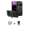 ieg™ iPhone 16 Pro Max Kılıf Kıvılcım Modern Serisi - Siyah Buffer Cam Ekran Koruyucu + Pers Alüminyum Kamera Lens - GS