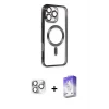 ieg™ iPhone 16 Pro Max Kılıf Nova Işık Özel Seri - Siyah Bilvis 5in1 3D Magic Cam Ekran Koruyucu + Pers Alüminyum Kamera Lens - GS