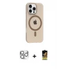 ieg™ iPhone 16 Pro Max Kılıf Pusula Form Özel Seri - Siyah Buffer Cam Ekran Koruyucu + Gümüş Pers Alüminyum Kamera Lens