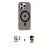 ieg™ iPhone 16 Pro Max Kılıf Pusula Form Özel Seri - Siyah Buffer Cam Ekran Koruyucu + Gümüş Pers Alüminyum Kamera Lens