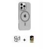 ieg™ iPhone 16 Pro Max Kılıf Pusula Form Özel Seri - Siyah Buffer Cam Ekran Koruyucu + Gümüş Pers Alüminyum Kamera Lens
