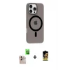 ieg™ iPhone 16 Pro Max Kılıf Pusula Form Özel Seri - Siyah Buffer Cam Ekran Koruyucu + Natural Grey Raze Metal Kamera Lens