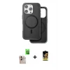 ieg™ iPhone 16 Pro Max Kılıf Pusula Işık Koleksiyonu - Siyah Buffer Cam Ekran Koruyucu + Natural Grey Raze Metal Kamera Lens