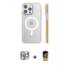 ieg™ iPhone 16 Pro Max Kılıf Pusula Minimal Koleksiyonu - Siyah Buffer Cam Ekran Koruyucu + Pers Alüminyum Kamera Lens - GI