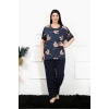 ieg ™ Kadın 5XL-6XL-7XL-8XL Büyük Beden Kısa Kol Pijama Takım Lacivert