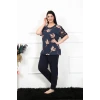 ieg ™ Kadın 5XL-6XL-7XL-8XL Büyük Beden Kısa Kol Pijama Takım Lacivert