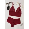ieg™ Kadın Bordo Dantel Bralet Şort Takımı – Asil ve Sofistike İç Giyim