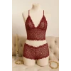 ieg™ Kadın Bordo Dantel Bralet Şort Takımı – Asil ve Sofistike İç Giyim