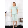 ieg ™ Kadın Büyük Beden Viscon Su Yeşili Kapri Pijama Takım