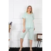 ieg ™ Kadın Büyük Beden Viscon Su Yeşili Kapri Pijama Takım
