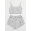 ieg™ Kadın Gri Askılı Crop Top ve Şortlu Gecelik Takım