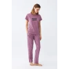 ieg ™ Kadın Mor Yıldız Desenli Penye Kısa Kol Pijama Takımı