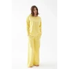ieg ™ Kadın Oversize Sarı Desenli Pamuklu Kalın Pijama Takımı