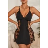 ieg™ Kadın Siyah Çapraz Sırt Dekolteli Transparan Dantel Gecelik