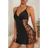 ieg™ Kadın Siyah Çapraz Sırt Dekolteli Transparan Dantel Gecelik