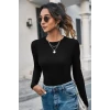 ieg™ Kadın Siyah Uzun Kollu Fit Basic Crop Top Bluz